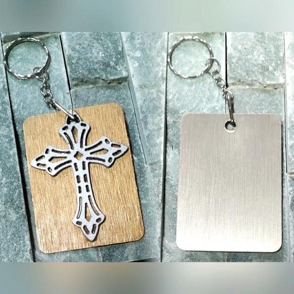NEW Handmade Keychain/Bag Tag! Brushed Brass w/ Victorian Steampunk Wood Cross. - Picture 6 of 8